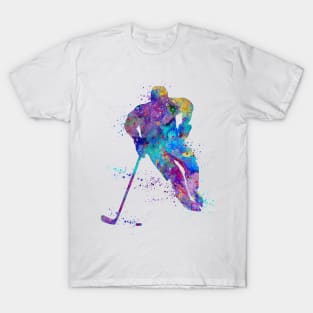 Ice Hockey Boy Player Watercolor Silhouette T-Shirt